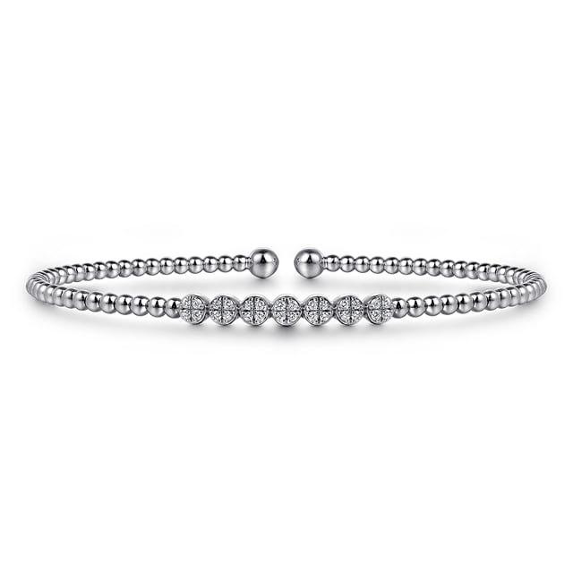 14K White Gold Bujukan Bead and Cluster Diamond Bangle