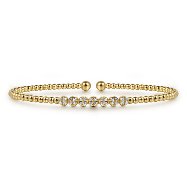 14K Yellow Gold Beaded Diamond Bangle-Bujukan