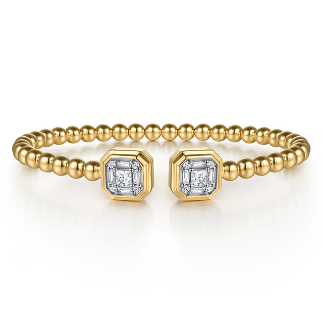 14K Yellow Gold Bujukan Baguette and Princess Diamond Split Bangle Bracelet