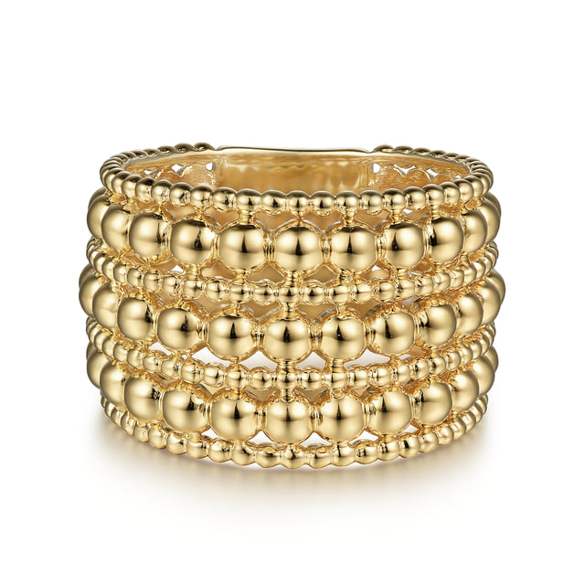14K Yellow Gold Bujukan Beaded Easy Stackable Ring