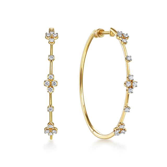 14K Yellow Gold Diamond Classic Hoop Earrings 40mm