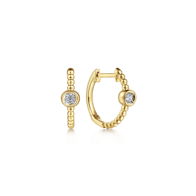14K Yellow Gold Diamond Huggie Earrings-Bujukan