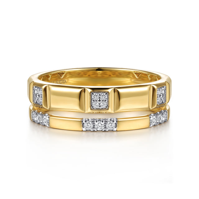 14K Yellow Gold Diamond and Half Cube Easy Stackable Ring