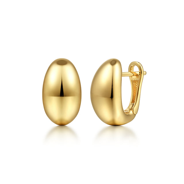 14K Yellow Gold Oval Huggie Earrings