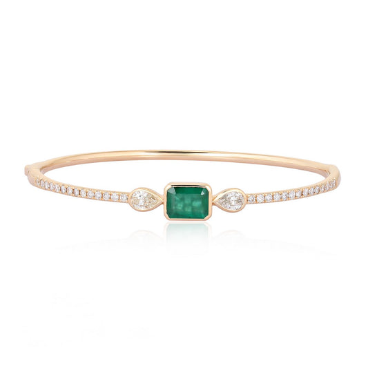 Single Emerald Accent with diamonds bangle
