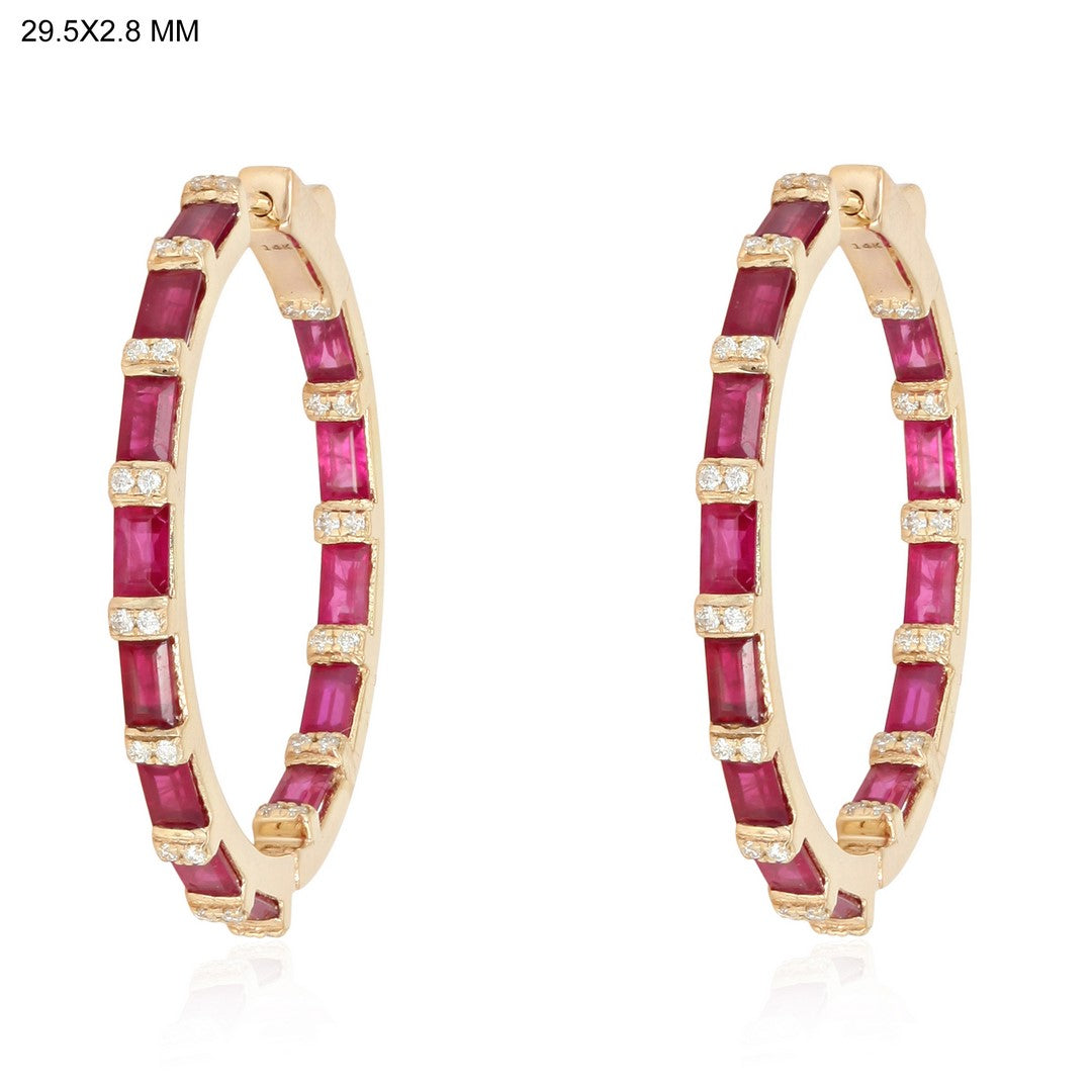 Ruby Hoops with Diamond Details