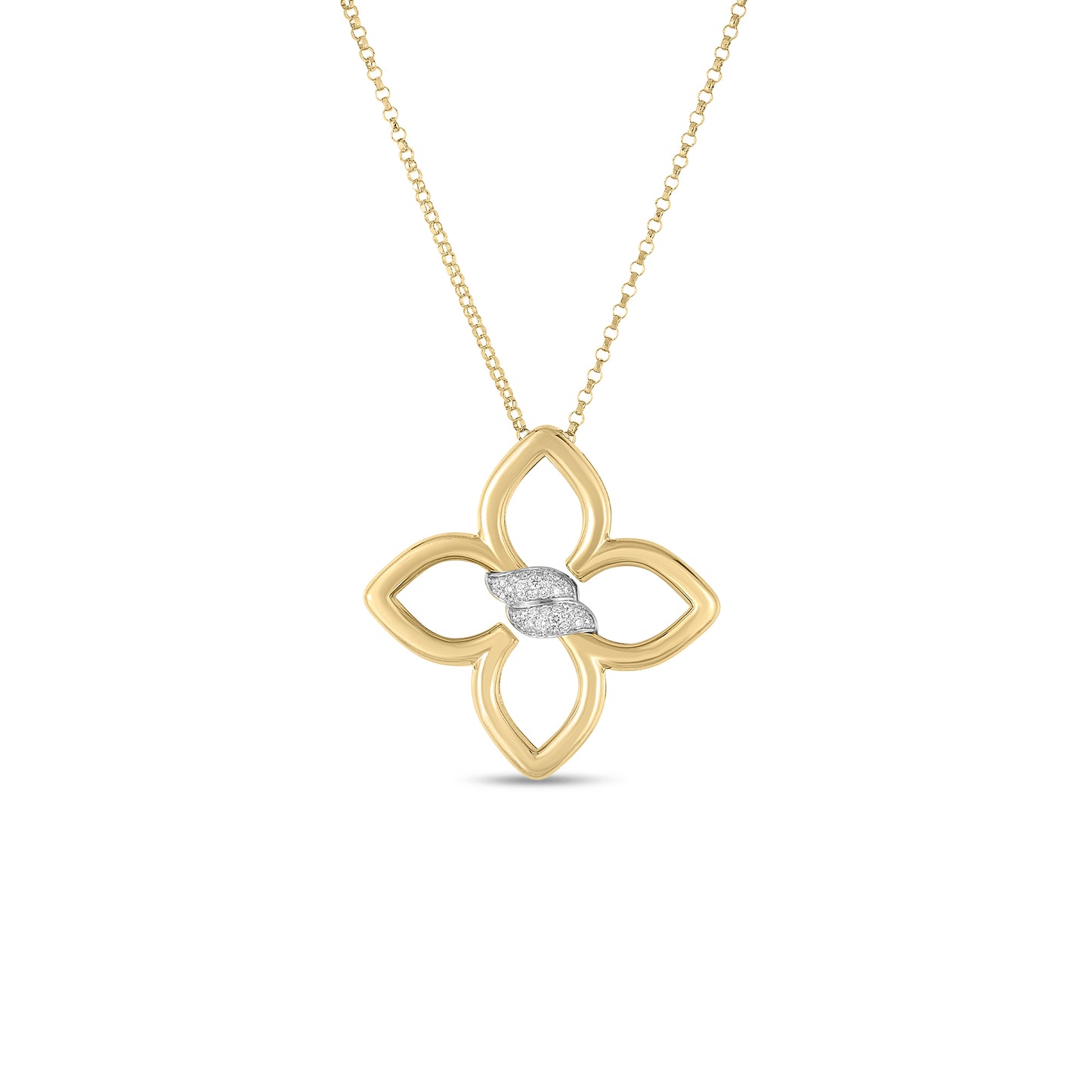 18K YELLOW/WHITE GOLD CIALOMA MEDIUM DIAMOND FLOWER NECKLACE
