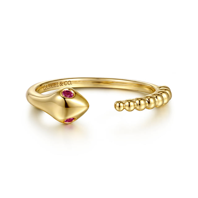 Serpentina - Stackable Open Ring Snake 14K Yellow Gold Ruby