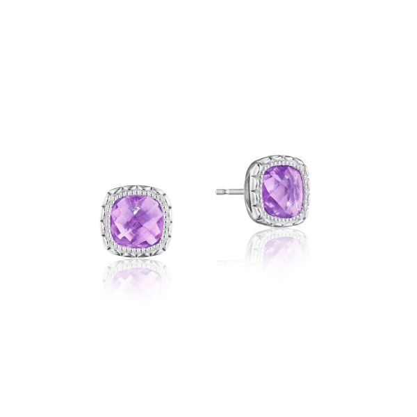 CUSHION GEM EARRINGS WITH AMETHYST