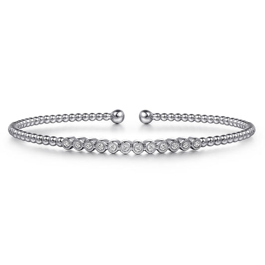 14K White Gold Bujukan Bead Diamond Bangle