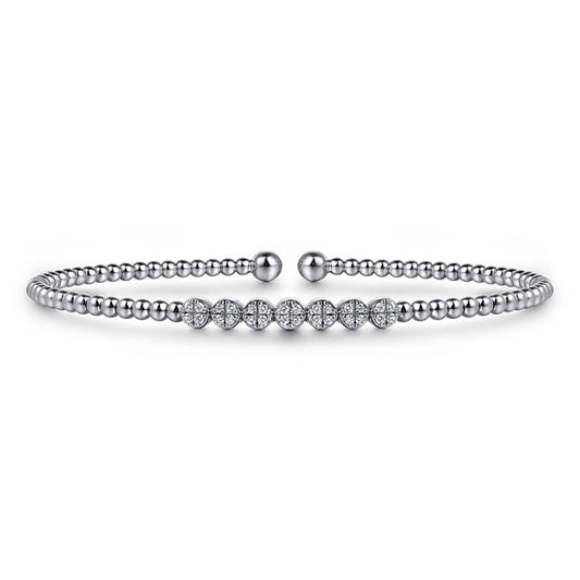 14K White Gold Bujukan Bead and Cluster Diamond Bangle