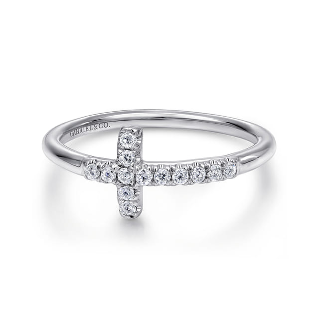 14K White Gold Diamond Cross Ring