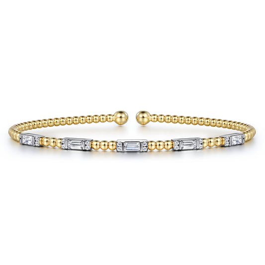 14K White-Yellow Gold Bujukan Bangle with Diamond Baguette Stations
