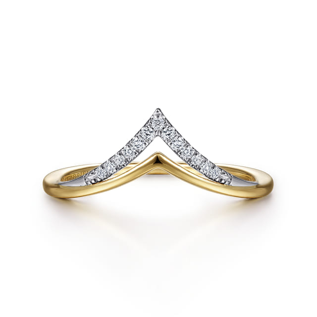 14K White Yellow Gold Diamond Chevron Ring