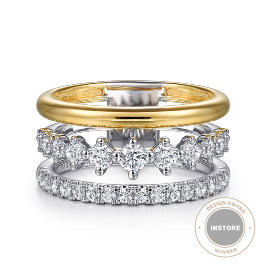 14K White Yellow Gold Diamond Easy Stackable Ring
