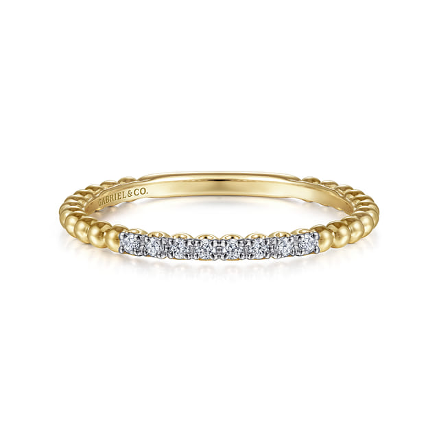 14K Yellow Gold Beaded Diamond Stackable Ring- Bujukan