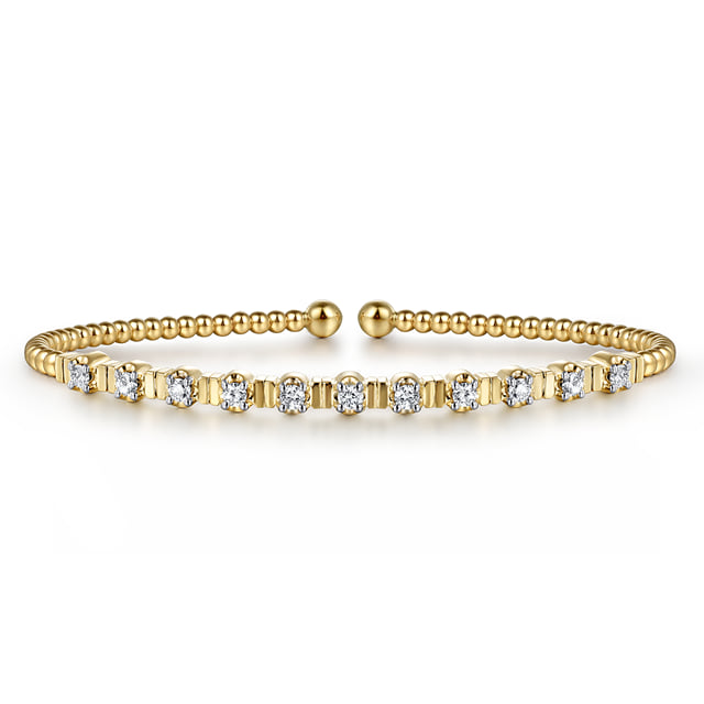 14K Yellow Gold Bujukan Bead Cuff Bracelet with Diamond Stations