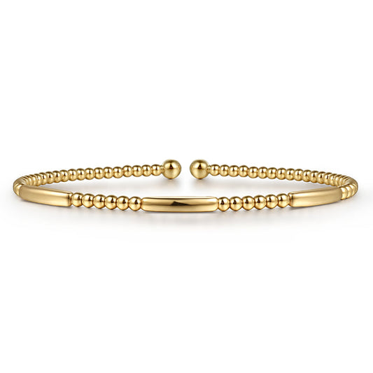 14K Yellow Gold Bujukan Bead Open Bangle