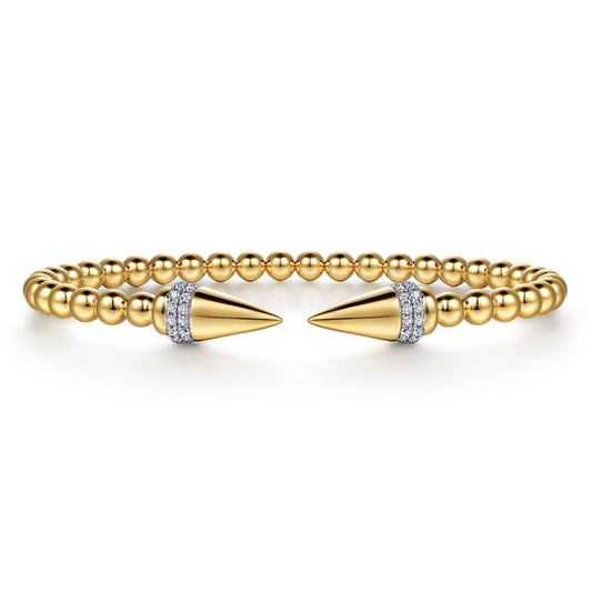 14K Yellow Gold Bujukan Diamond Spike Open Bangle Bracelet