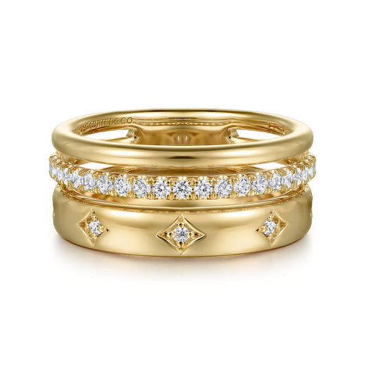 14K Yellow Gold Diamond Easy Stackable Ring 0.3ct