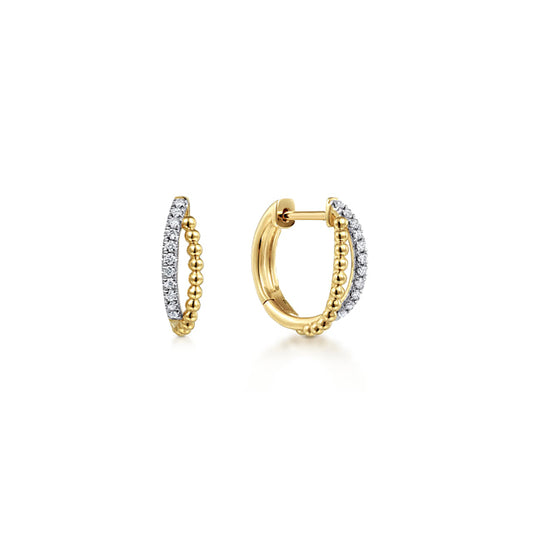 14K Yellow Gold Diamond Huggie Earrings 10mm