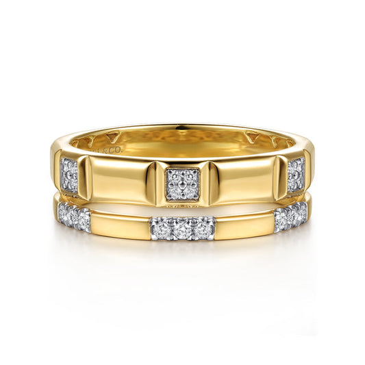 14K Yellow Gold Diamond and Half Cube Easy Stackable Ring