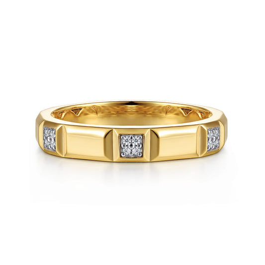 14K Yellow Gold Diamond and Half Cube Stackable Ring