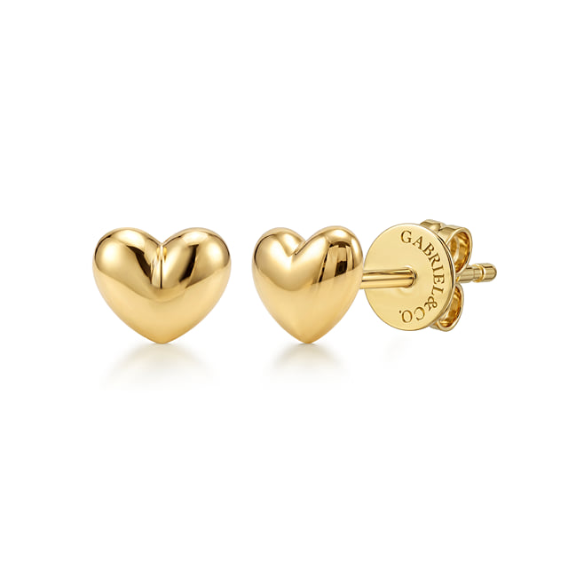 14K Yellow Gold Heart Stud Earrings