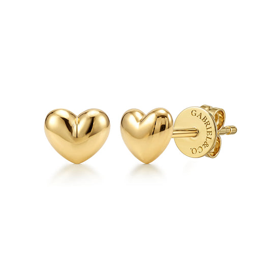 14K Yellow Gold Heart Stud Earrings