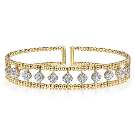Beaded Bangle Bracelet Hard Cuff 14K Yellow Gold Diamond 0.73ct Bujukan
