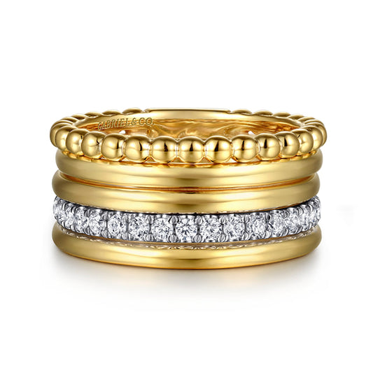 Bujukan Link - 14K White Yellow Gold Bujukan Diamond Easy Stackable Ring