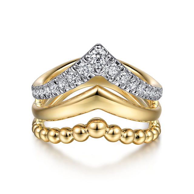 Bujukan Punk - 14K Yellow Gold Triple Row Bujukan Chevron Diamond Ring