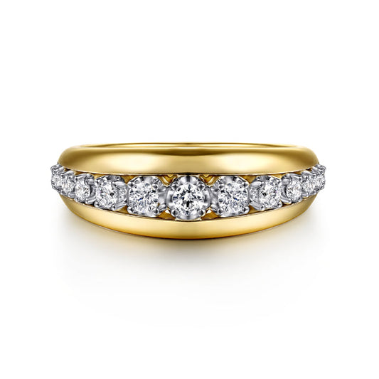 Fiora - 14K White Yellow Gold Diamond Graduating Wide Band Ring