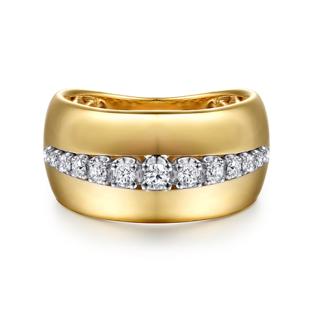 Fiora - 14K White Yellow Gold Diamond Wide Band Ring