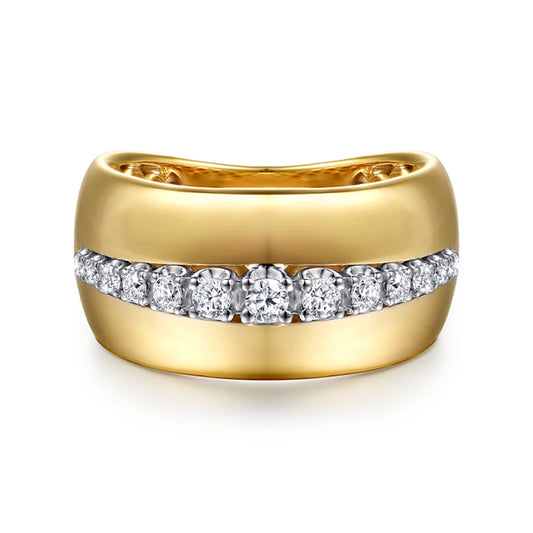 Fiora - 14K White Yellow Gold Diamond Wide Band Ring
