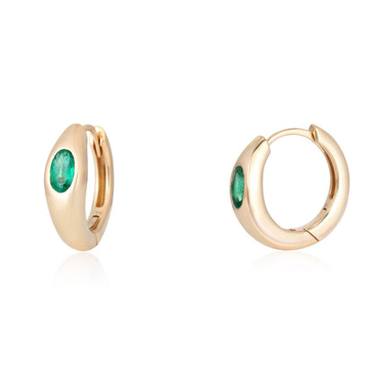 Small single emerald gold earrings