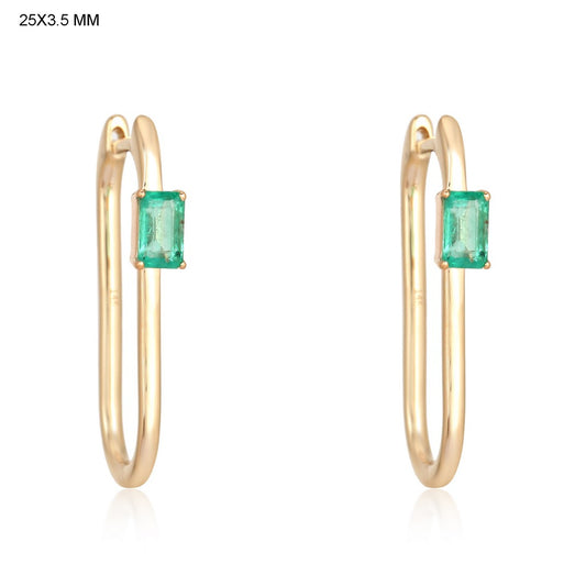 Minimalist emerald hoop earrings