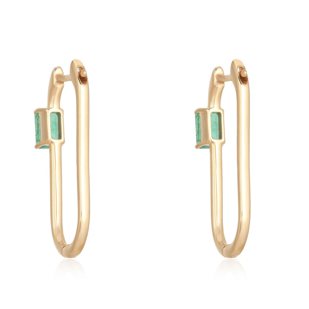 Minimalist emerald hoop earrings