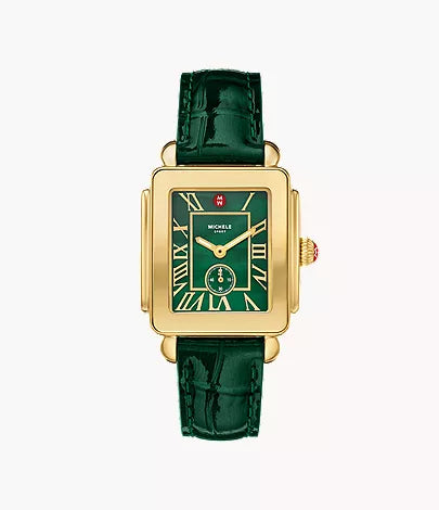 Deco Sport Mid Gold-Plated Lush Green Leather Watch
