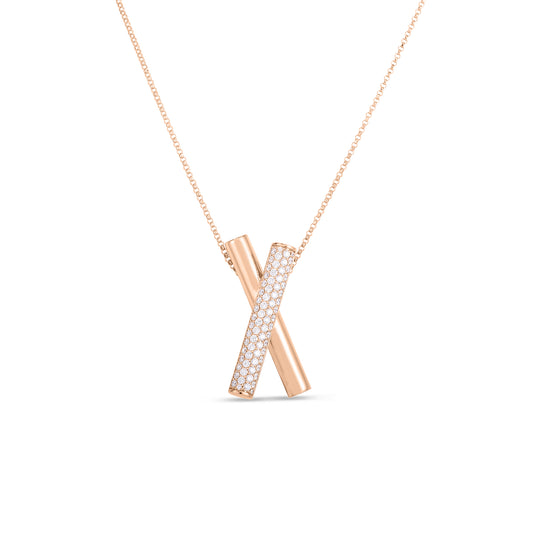 18K ROSE GOLD DOMINO DIAMOND CROSSOVER NECKLACE