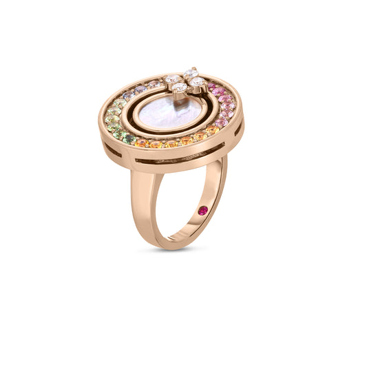 18K ROSE GOLD LOVE IN VERONA RAINBOW DISC RING