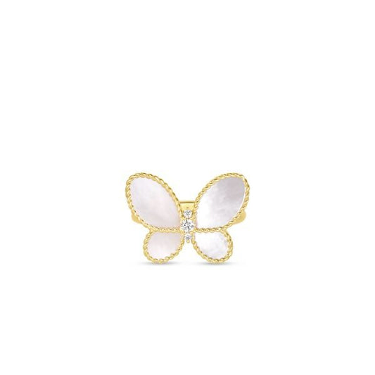 18K YELLOW GOLD JASMINE DIAMOND & MOTHER OF PEARL BUTTERFLY RING