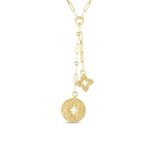 18K YELLOW GOLD VENETIAN PRINCESS DOUBLE MEDALLION NECKLACE