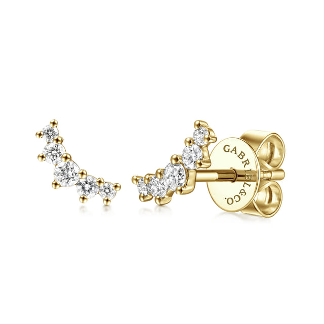 Stud Earrings Ear Climber 14K Yellow Gold Diamond 0.2ct