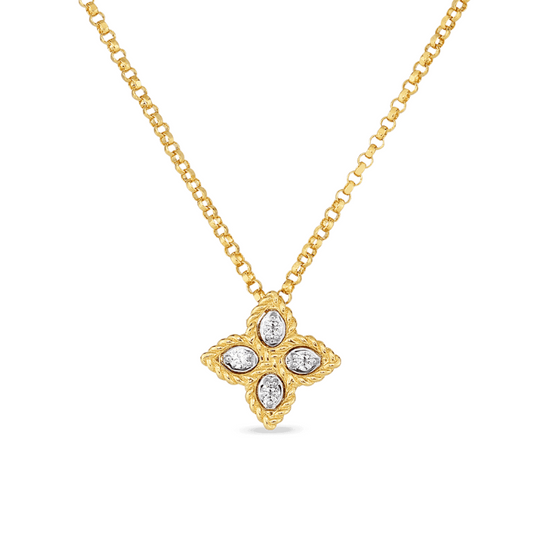 18K GOLD PRINCESS FLOWER SMALL DIAMOND NECKLACE