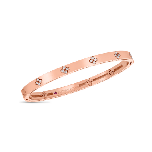 18K GOLD LOVE IN VERONA NARROW WIDTH DIAMOND ACCENT BANGLE