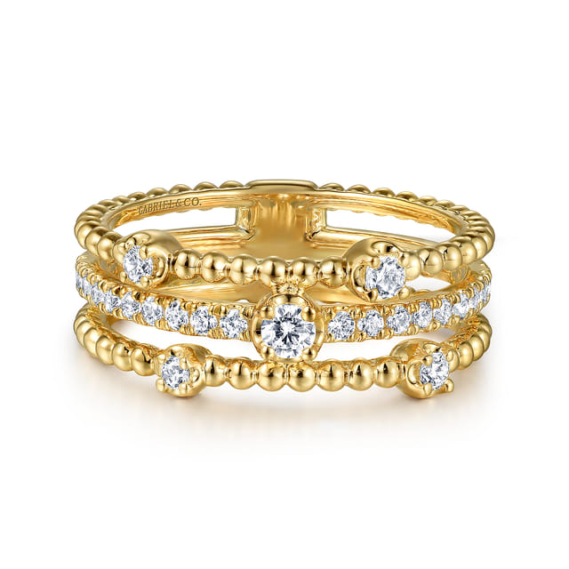 Wide Band Easy-Stack Ring 14K Yellow Gold Diamond 0.35ct Bujukan