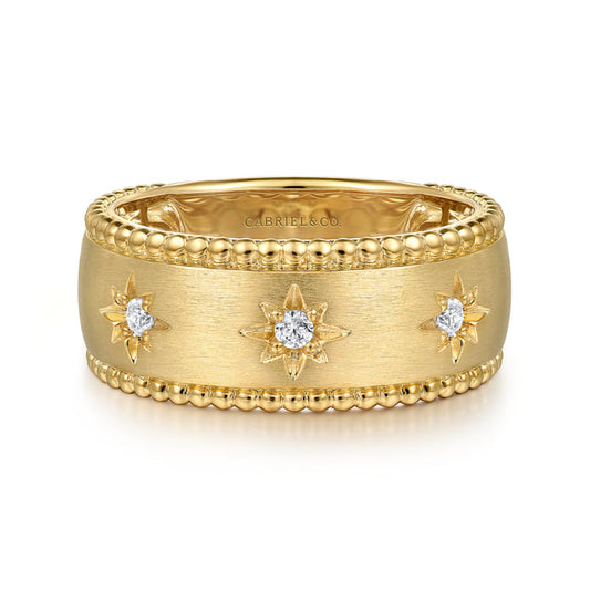 Wide Band Ring 14K Yellow Gold Diamond 0.08ct Bujukan