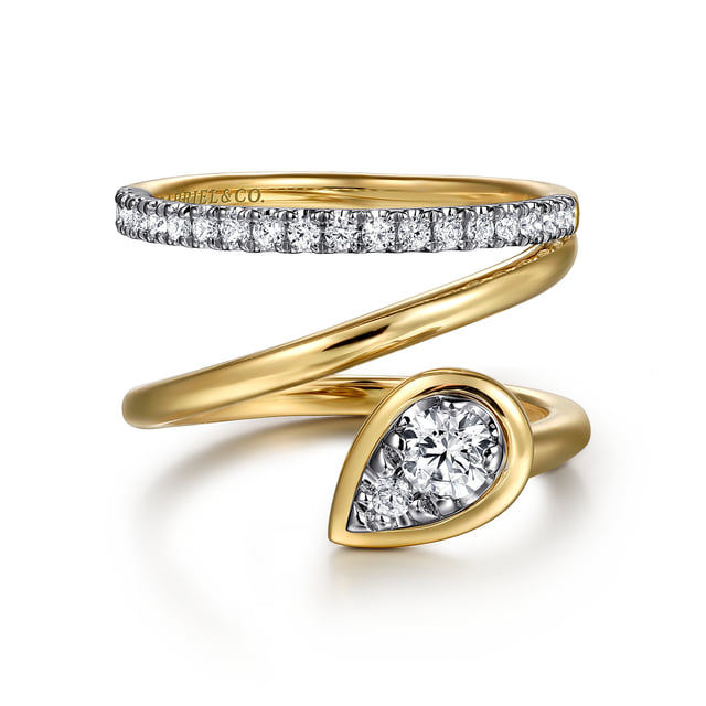 Wide Band Wrap Ring 14K White and Yellow Gold Diamond 0.5ct