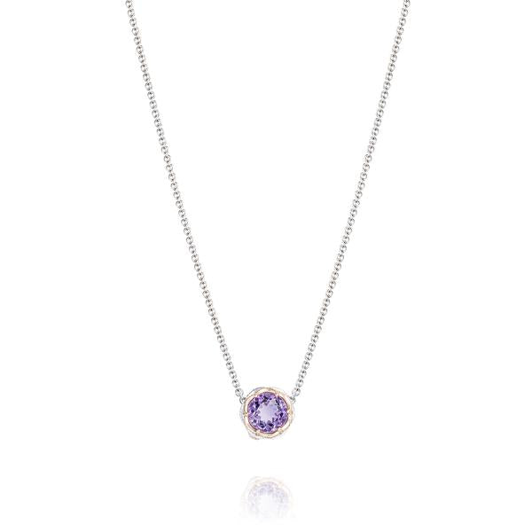 CRESCENT CROWN STYLE AMETHYST GEMSTONE AND ROSE GOLD PENDANT